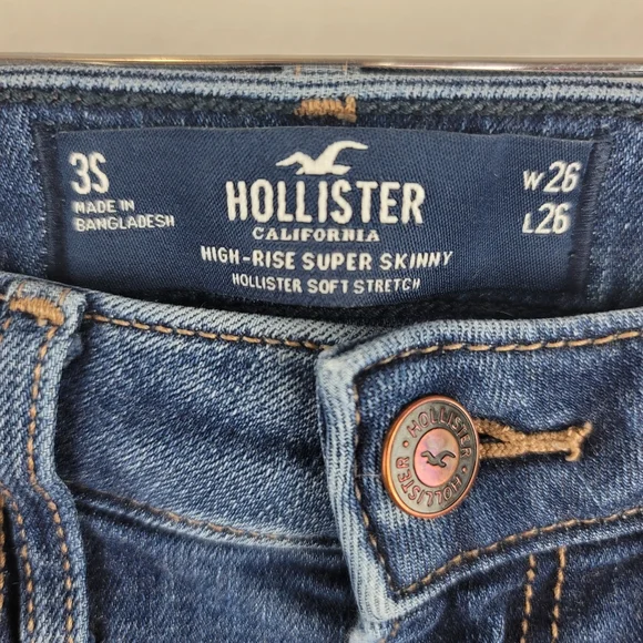 Hollister Jeans Women Size 3 Short Skinny High Rise Dark Wash Blue Denim Casual - Picture 3 of 6